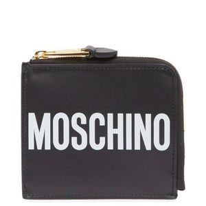 NWT Moschino Leather Logo Wallet Fantasy Print Black White